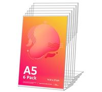 Lot de 6 Porte Affiche Document A5, Forme en L Incliné en Acrylique Transparent, Présentoir de Comptoir, Publicité, Cadre Photo, Pancartes, Brochures, Dépliants, Menus, Affichage, Bureau, Magasin