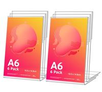 Lot de 6 Porte Affiche Document A6, Forme en L Incliné en Acrylique Transparent, Présentoir de Comptoir, Publicité, Cadre Photo, Pancartes, Brochures, Dépliants, Menus, Affichage, Bureau, Magasin