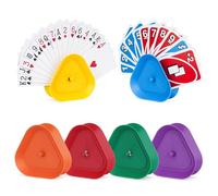 Lot de 6 porte-cartes triangulaires pour enfants, 6 couleurs, jeu de cartes mains libres, en plastique réutilisable, avec pince à ressort, pour personnes âgées, enfants