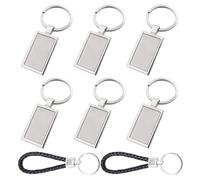Lot de 6 porte-clés carrés, 2 porte-clés en corde de cuir, étiquette carrée vierge, étiquette de bagage en métal, anneau porte-clés