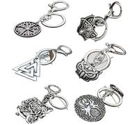 Lot de 6 Porte-Clés Viking Arbre du Monde Valhalla Vegvisir Fenrir en Acier Inoxydable - Anneaux de Clés Pendentifs Mythologie Nordique pour Homme et Femme - Coffret Cadeau avec Sac