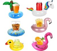 Lot de 6 Porte Gobelets Verre Gonflables Piscine, Porte Boissons Flottants Forme Animaux - Flamant, Licorne, Canard, Donut, Palmier - Accessoires Été pour Plage, Piscine, Enfants et Adultes