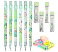 Lot de 6 porte-mines mignons pour enfants - Lot de 6 porte-mines dinosaures Kawaii avec 4 gommes et tubes de 0,5 mm de rechange pour étudiants, écriture, dessin, croquis, architecture