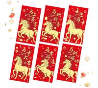 Lot de 6 porte-monnaie en papier pour l'argent liquide, symbole de chance 2026, imprimé cheval, enveloppes rouges, pour et filles, ainsi que la famille et les amis, lors d'une fête d'anniversaire et
