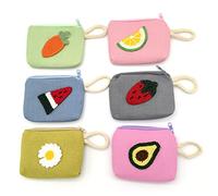 Lot de 6 Porte-Monnaie en Toile avec Fermeture Éclair pour Pièces de Monnaie, Cartes, Clés, Écouteurs, Fruits- Petite Pochette pour Étudiantes, Filles, Femmes, Enfant