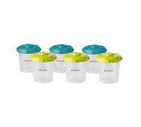 BÉABA, Lot de 6 Portions Conservation, Clip, Pots empilables et clipsables, 100% hermétique, Graduation, Congélation, 2ème âge, 200 ml, Bleu/Néon