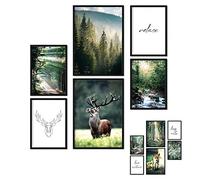 Lot de 6 posters double face - Décoration d'intérieur élégante pour chambre à coucher et salon - Poster vintage attrape-rêves Boho A3 - A4 (forêt, A3 - A4, dans un cadre en bois, noir)