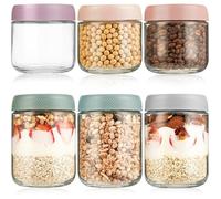 Lot de 6 pot yaourt en verre avec couvercle ,Overnight Oats Jar Pour L'Avoine, Salade, Yaourt, Pudding, mult BOCAUX DE CONSERVATION
