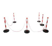 Lot de 6 poteaux de barrière à chaîne à remplir avec du sable et de l'eau avec 5 chaînes de barrière de 200 cm - En plastique - Pour l'extérieur, les clôtures routières, les chantiers de construction