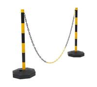 Lot de 6 poteaux de barrière avec chaîne, poteau de sécurité mobile en polyéthylène avec socle remplible, poteau de chaîne de 85 cm pour barrière de parking, jaune/noir