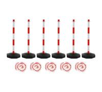 Lot de 6 poteaux de guidage de la circulation avec chaîne - Cônes de barrière remplis d'eau en rouge et blanc - Système de barrière mobile pour chantier, route et événement - 85 cm de hauteur - Avec 5