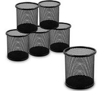 Waytex Lot de 6 pots à crayons de bureau en métal mailles (mesh) rond noir