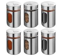 Lot de 6 Pots à Épices de 80 ml Avec 3 Types de Trous - Verre Avec Couvercle Rotatif en Acier Inoxydable - Boîte à Sel et Épices Pour Cuisine