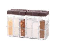 Lot de 6 Pots à Épices en Plastique Boîte D'Assaisonnement Transparente Distributeur Pot à Épices Boîtes à Épices avec Plateau Pot D'Assaisonnement en Plastique pour Rangement des Épices de Cuisine