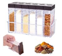Lot de 6 Pots à Épices en Plastique Pot à Épice Camping Transparent Boîte Dassaisonnement avec Plateau Boîtes Épices Cuisine pour Restaurants Cuisine Camping Rangement Condiments Sel Sucre Poivre