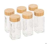 Lot de 6 pots à épices en verre 120 ml avec couvercles bambou, becs verseurs et stickers - 5FIVE