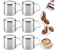 Lot de 6 pots à lait en acier inoxydable de 90 ml - Petit pot à lait argenté - Pichet à mousse de lait de 3 oz - Pichet à expresso pour mousseur à lait, cappuccino, latte art