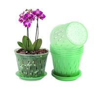 Lot de 6 pots à orchidée avec trous et soucoupes, 12,7 cm (vert émeraude)