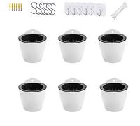 Lot de 6 pots de fleurs blancs à suspendre verticaux à arrosage automatique - Support mural pour fenêtre - Récipient rond en plastique pour intérieur et extérieur - Pour plantes, fleurs, plantes