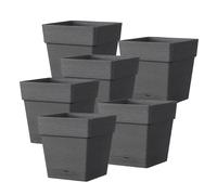 Lot de 6 Pots de Fleurs carré avec Soucoupe Intégrée, jardinières rondes pour une utilisation intérieure et extérieure,coloris gris anthracite,capacité 13 L-Longueur 25 x Largeur 25 x Hauteur 24 cm