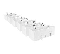 Lot de 6 pots de fleurs effet rotin avec support, jardinière de balcon, pot de plantes, blanc