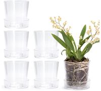 Lot De 6 Pots De Fleurs En Acrylique Transparent De 8,9 Cm Avec Plateau-Pot À Orchidée Avec Trous De Drainage-Soucoupe Profonde Pour Arrosage Par Le Bas-Récipients Pour Plantes