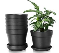 Lot de 6 pots de fleurs en plastique avec soucoupes, pots à herbes aromatiques avec plusieurs trous de drainage, pots ronds pour l'intérieur et sur le balcon, cactus juteux (noir, 16 cm)