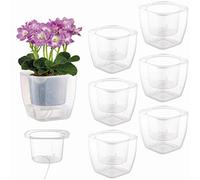 Lot de 6 Pots de Fleurs et Pots à arrosage Automatique pour Plantes d'intérieur - 17,8 cm - Grands Pots de Fleurs en Plastique avec mèche d'injection d'eau - Galets d'argile Inclus - Transparent