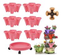 Lot de 6 pots de fleurs verticaux empilables à 3 niveaux pour herbes, fleurs, légumes, intérieur et extérieur, F