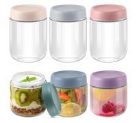 Lot de 6 pots de overnight oats jar, pots de en verre, pot de yaourt, verre hermétiques avec couvercles pour conserver l'avoine, le yaourt et les céréales, 350 ml et 480 ml
