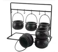 Lot de 6 pots de sorcière en forme de chaudron d'Halloween à suspendre et résistants à la rouille pour mini bols à bonbons, décoration de maison et de jardin