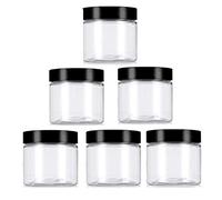 Lot de 6 pots vides rechargeables en plastique PET transparent avec couvercle noir - 250 g