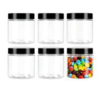 Lot de 6 pots vides rechargeables en plastique PET transparent avec couvercle noir - 250 g