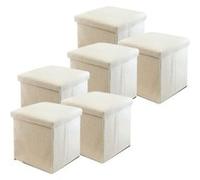 Lot de 6 pouf coffre de rangement pliable carré, tabouret cube pliant avec couvercle amovible, repose-Pieds en tissu bou oloris blanc - Longueur 38 x Profondeur 38 x Hauteur 38 cm -JUANIO - blanc