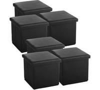 Lot de 6 pouf coffre de rangement pliable carré, tabouret cube pliant avec couvercle amovible, repose-Pieds en PVC coloris noir - Longueur 38 x Profondeur 38 x Hauteur 38 cm -JUANIO - noir G
