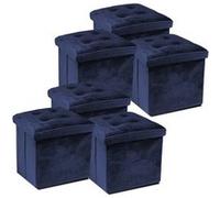 Lot de 6 pouf coffre de rangement pliable carré, tabouret cube pliant avec couvercle amovible, repose-Pieds en velours coloris bleu - Longueur 38 x Profondeur 38 x Hauteur 38 cm -JUANIO - bleu G