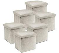 Lot de 6 pouf coffre de rangement pliable carré, tabouret cube pliant avec couvercle amovible, repose-Pieds en polyester coloris crème - Longueur 38 x Profondeur 38 x Hauteur 38 cm -JUANIO - crème G