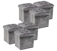 Lot de 6 pouf coffre de rangement pliable carré, tabouret cube pliant avec couvercle amovible, repose-Pieds en velours coloris gris - Longueur 38 x Profondeur 38 x Hauteur 38 cm -JUANIO - gris G