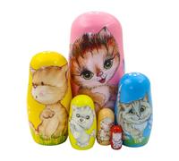 Lot de 6 poupées gigognes en Forme de Chat, Mignon Chaton coloré en Bois Fait à la Main, poupée Russe Traditionnelle Matryoshka, Cadeau pour Enfants, Anniversaire, décoration de fête de Noël