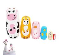 Lot de 6 poupées russes en forme de vache russe - Motif bois - Outil pédagogique pour la maternelle - Idées cadeaux animales pour Noël et anniversaire, décoration de bureau - Travaux manuels Sp