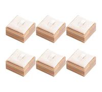 Lot de 6 présentoirs de bagues carrés avec base en bambou, support à bijoux beige pour magasins, expositions, salons commerciaux et rangement personnel