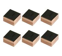 Lot de 6 présentoirs de bagues carrés avec base en bambou, support à bijoux noir pour magasins, expositions, salons commerciaux et rangement personnel