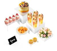 Lot de 6 présentoirs de buffet en acrylique pour présentation - Blanc - Avec 6 mini panneaux de buffet - Présentoir pour cupcakes et bijoux