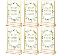 Lot de 6 présentoirs de table dorés A6 en acrylique doré avec base amovible, support en T pour présentation des deux côtés, porte-cartes de menu portrait pour restaurants, cafés, expositions