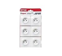 Legrand Prise électrique murale Neptune – 2P+T 16A monobloc fixation griffes/vis – blanc lot de 6