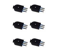Lot de 6 prises électriques, fiche 2P+T 250 V, fiche italienne plate avec sortie câble droite (petite fiche 10 A, noire)