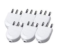Lot de 6 prises électriques, fiche 2P+T 250 V, prise italienne plate, avec sortie câble droite (fiche grande 16 A, blanc)