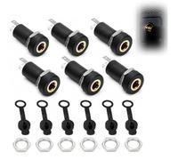 Lot de 6 prises stéréo 3,5 mm avec écrou, connecteur à souder et capuchons | Prise audio 3 broches pour montage sur panneau, avec six bouchons anti-poussière, pour réparation DIY sur haut-parleurs