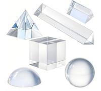 Lot de 6 prismes de photographie en cristal optique K9, comprenant une boule de cristal de 50 mm, un cube, une pyramide optique, un prisme triangulaire de 50 mm et 150 mm, une loupe dôme de 60 mm avec