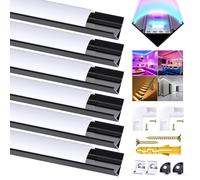 Lot de 6 profilés de bande LED en aluminium,1 m,Noirs,En forme de V,Avec couvercle blanc laiteux,Embouts de fixation,Clips d'extrusion en aluminium,Connecteurs à 90 degrés pour bandes lumineuses LED